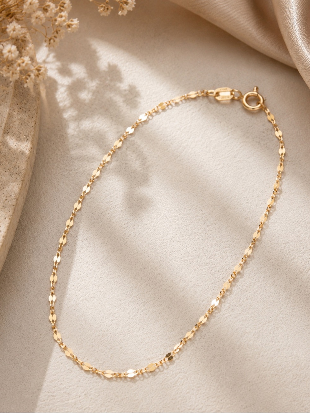 14K Solid Yellow Gold Mirror Link Bracelet 7 inch 1.3mm Real Gold New